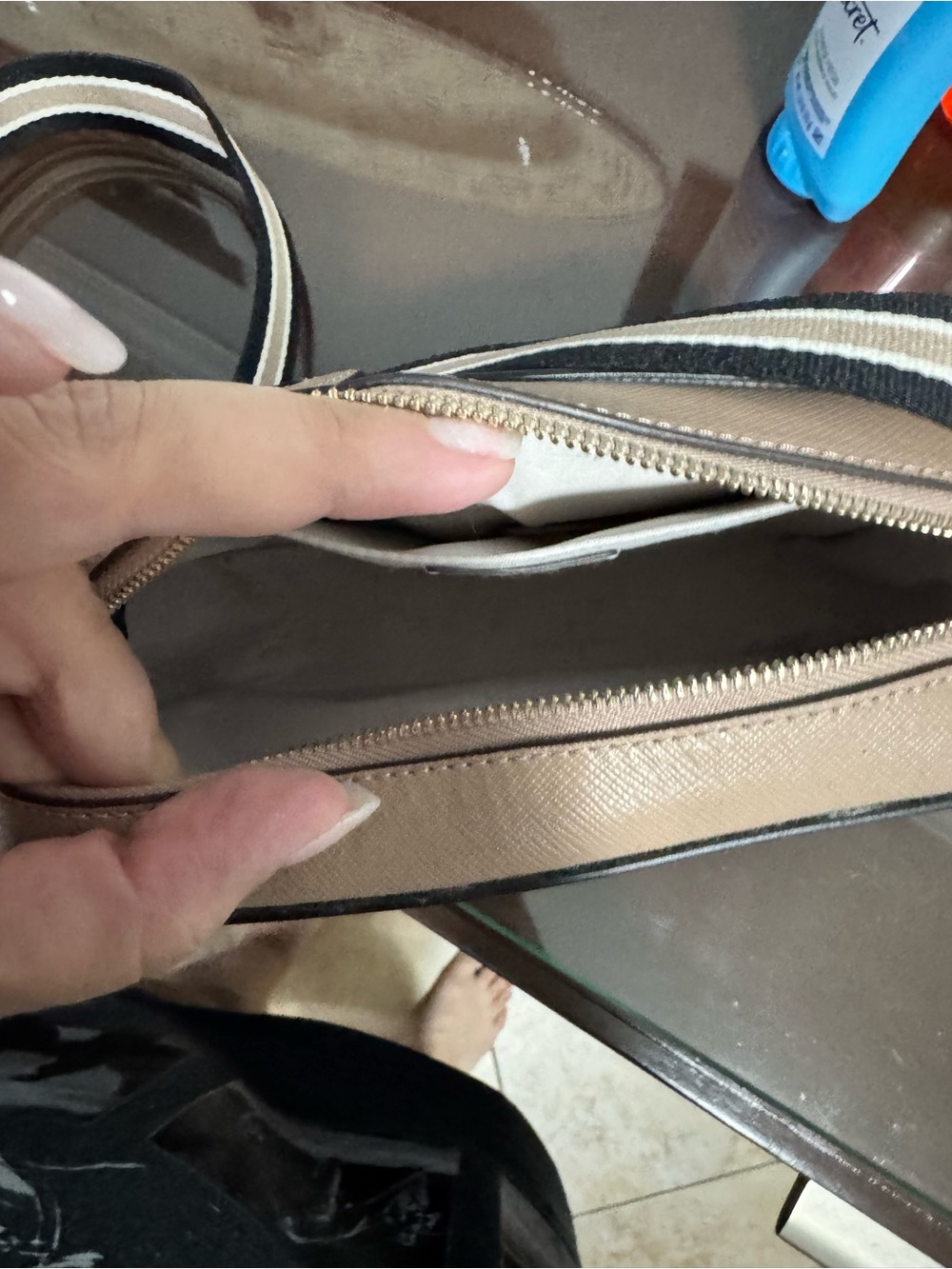 kate spade Cream and Black Crossbody Satchel with Striped Strap - Picture 2 of 2